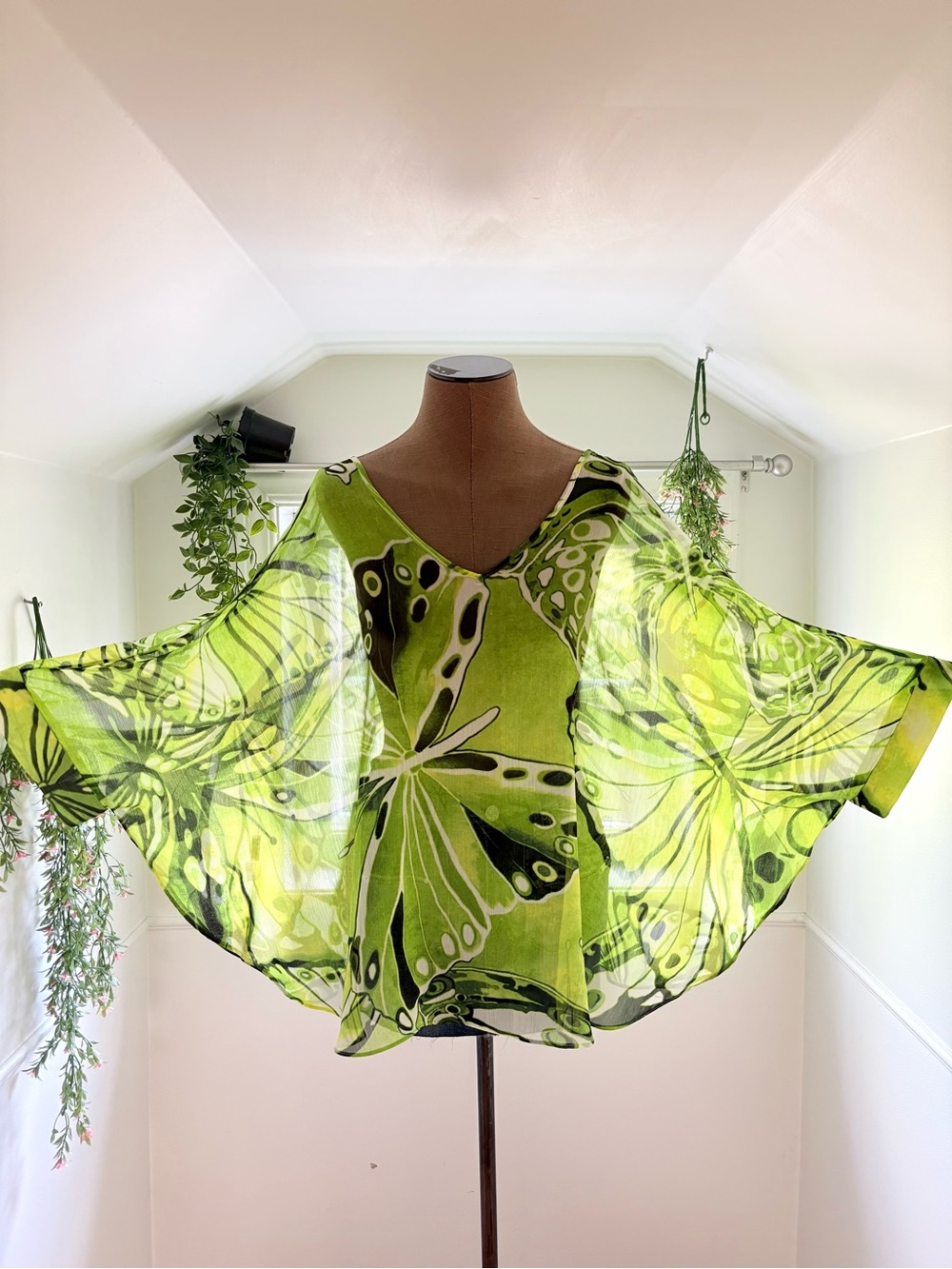 Lightweight Green Butterfly Print Women's Top